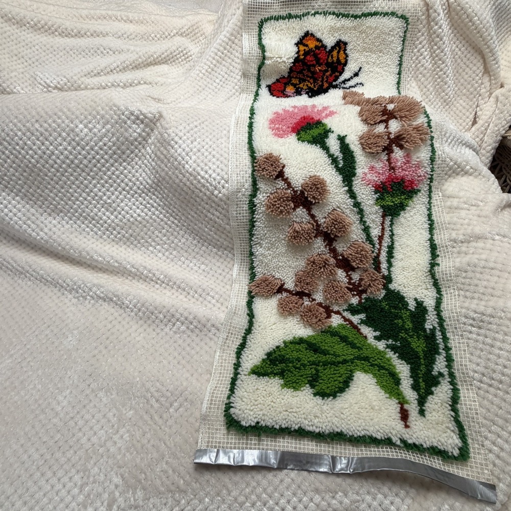 Butterfly Latch Hook Rug Vintage 1970's Wall Hanging Monarchunfinished edge